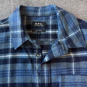 A.P.C. Men's Wool Blend Blue Plaid Flannel Overshirt Shirt Size M